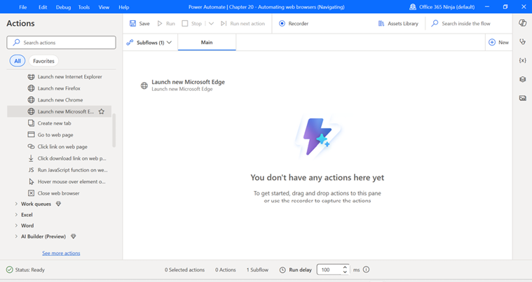 Figure 20.1 – Adding the Launch Microsoft Edge action