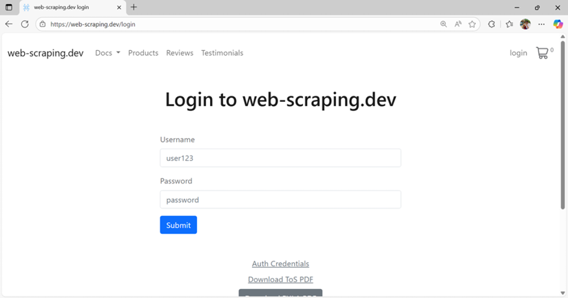 Figure 20.20 – Viewing the credentials for the sample website