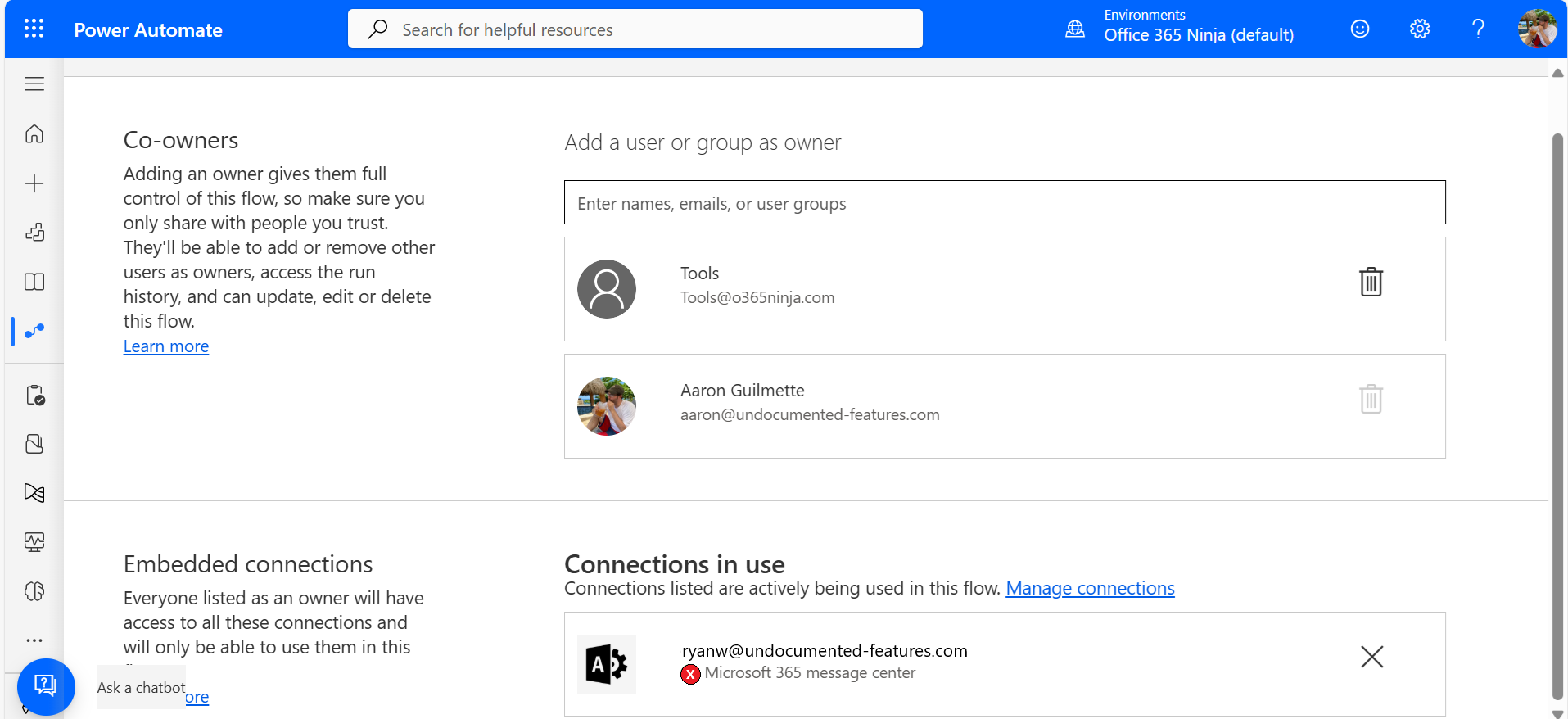 Figure 7.24 – Sharing page showing invalid connectors