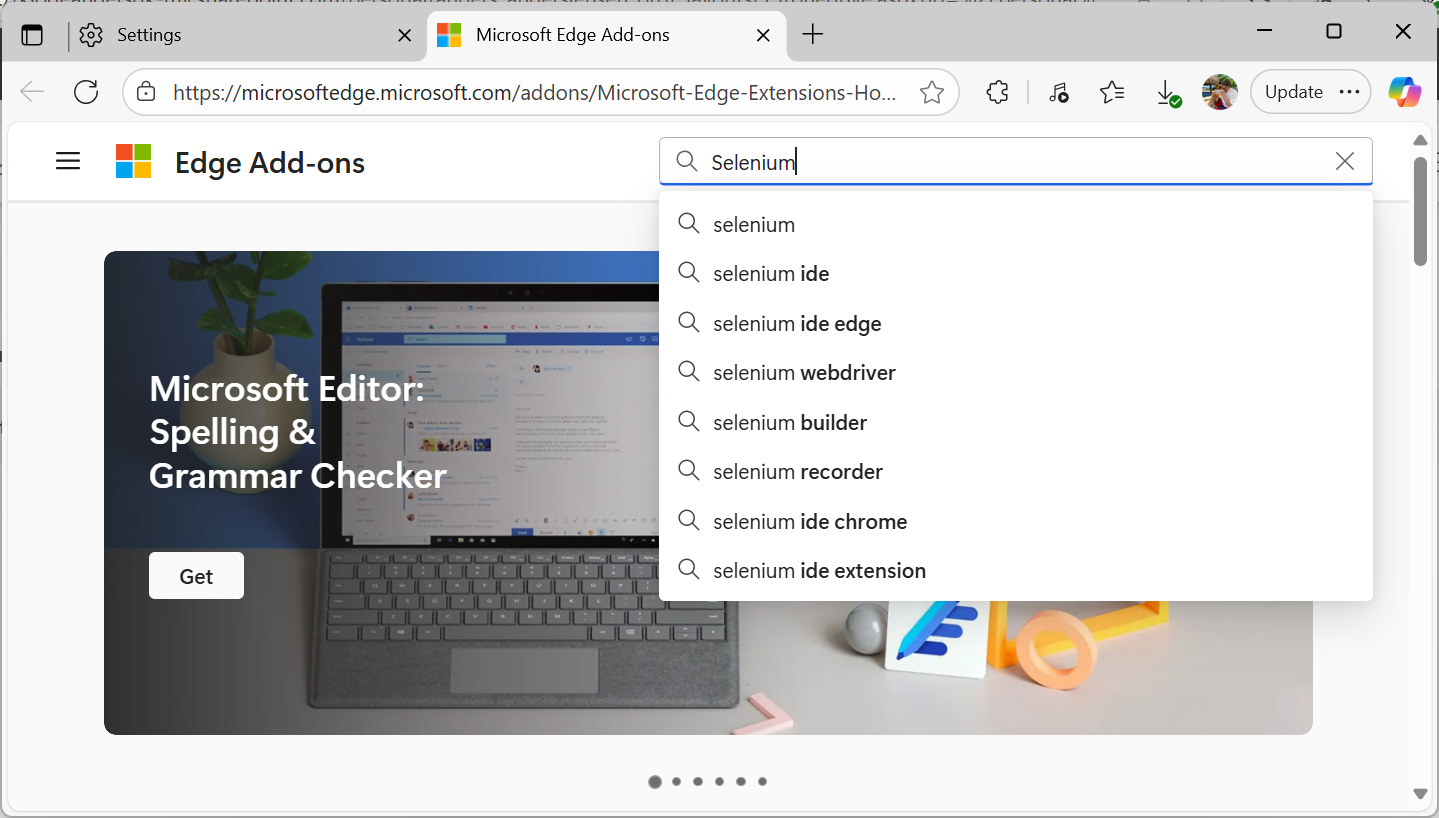 Figure 18.11 – Searching for the Selenium extension