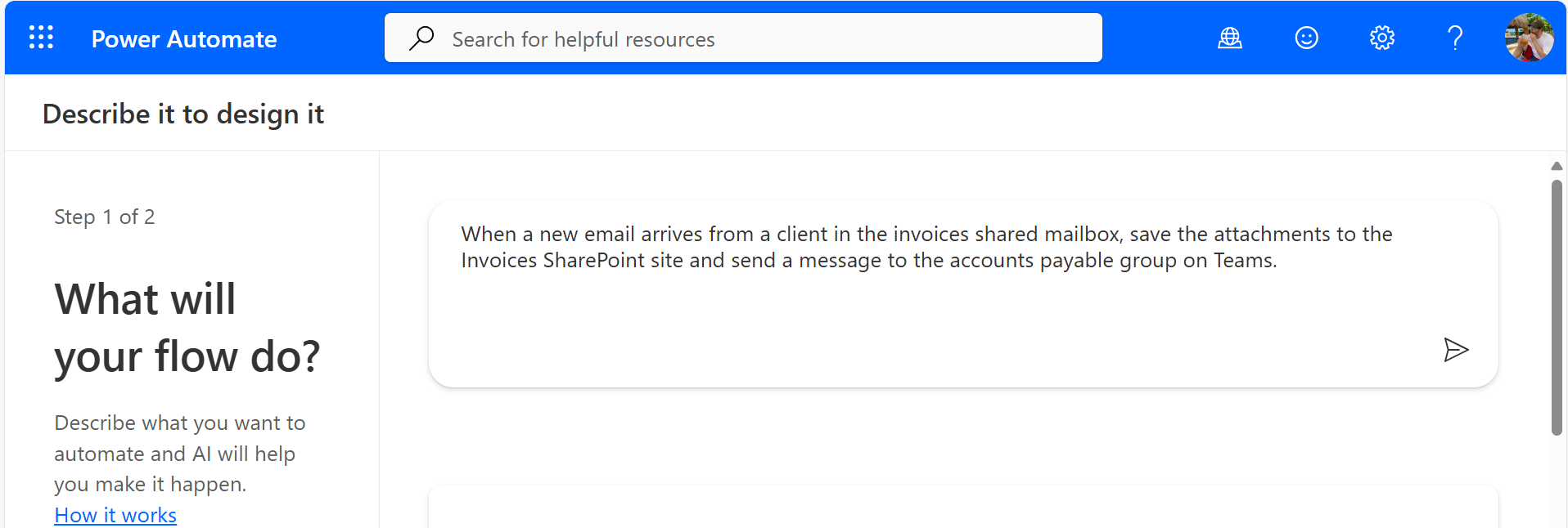 Figure 21.1 – Creating a flow through Copilot's Describe it to design it feature