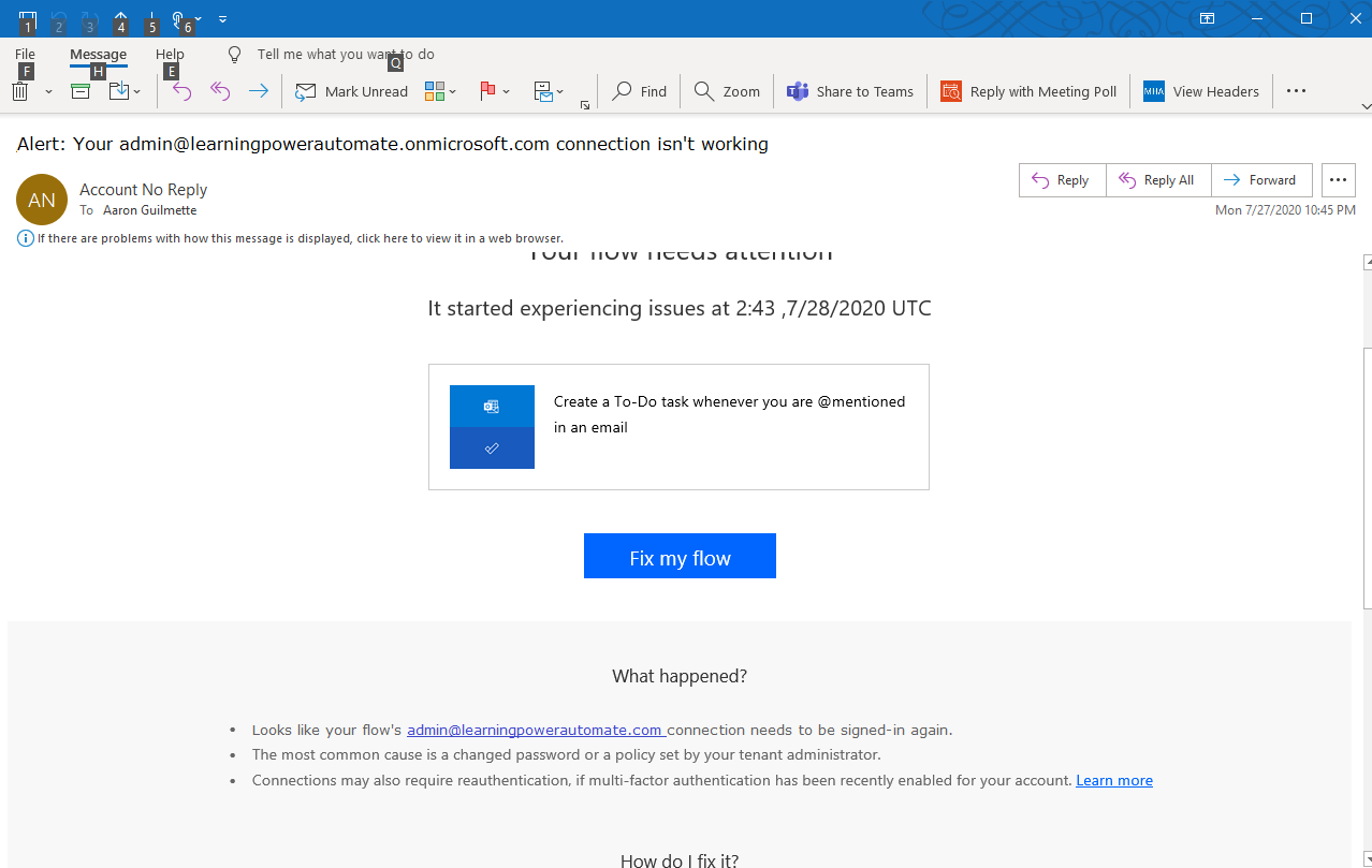 Figure 26.9 – Flow authentication error