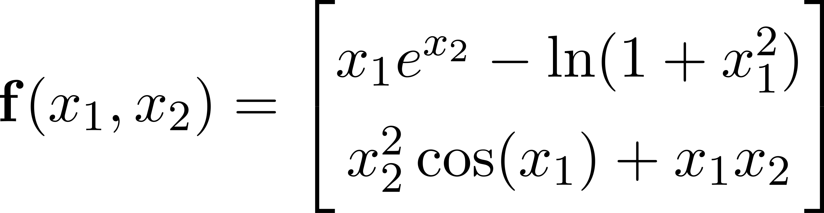  ⌊ ⌋ x ex2 − ln(1 + x2) f(x1,x2) = ⌈ 1 1 ⌉ x22cos(x1)+ x1x2 