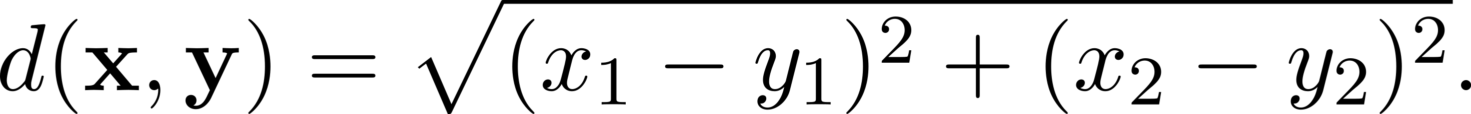 ∘ --------2-----------2 d(x,y) = (x1 − y1) + (x2 − y2) . 