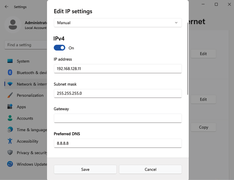 Figure 1.14: Editing IP address inside Settings