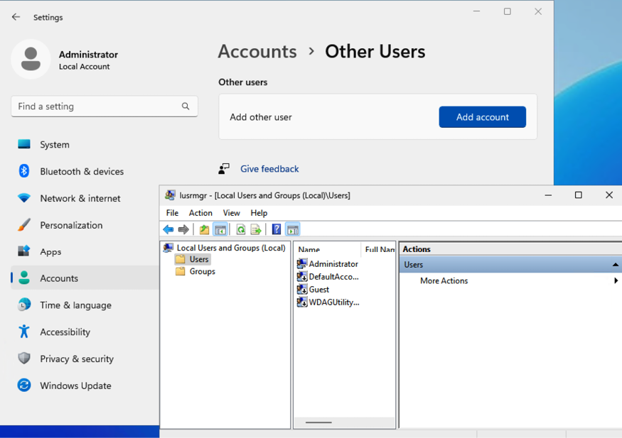Figure 1.16: Adding a user account via Settings
