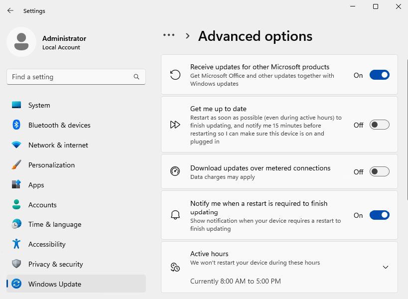 Figure 1.17: Windows Update | Advanced options