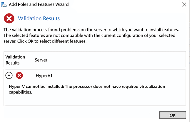 Figure 15.1: Hyper-V compatibility error
