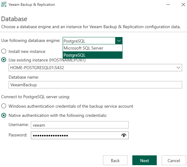 Figure 1.8 – Database server selection and credentials used