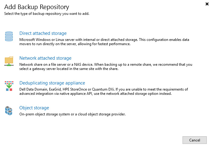 Figure 1.16 – Add Backup Repository selection