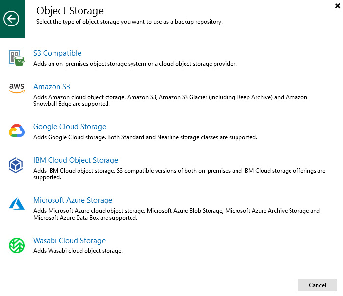 Figure 1.24 – Object Storage options for ﻿the Capacity Extent