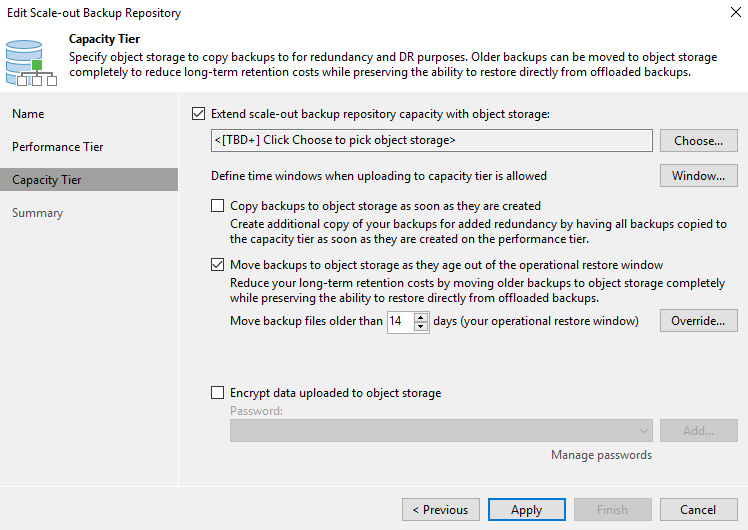 Figure 1.25 – Capacity Tier of the Edit Scale-out Backup Repository wizard