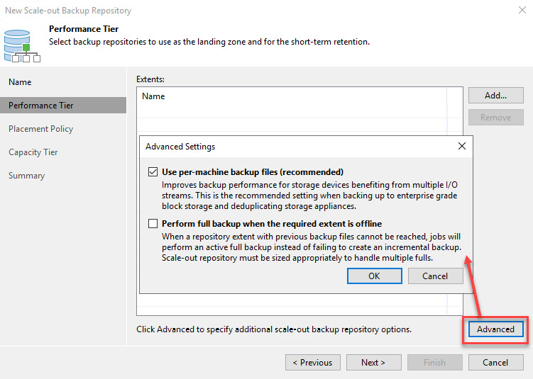 Figure 1.28 – Advanced settings for the Performance Tier area of SOBR