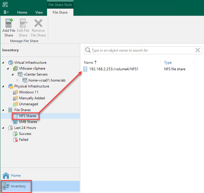 Figure 7.1 – NFS share added to the Veeam console for backup