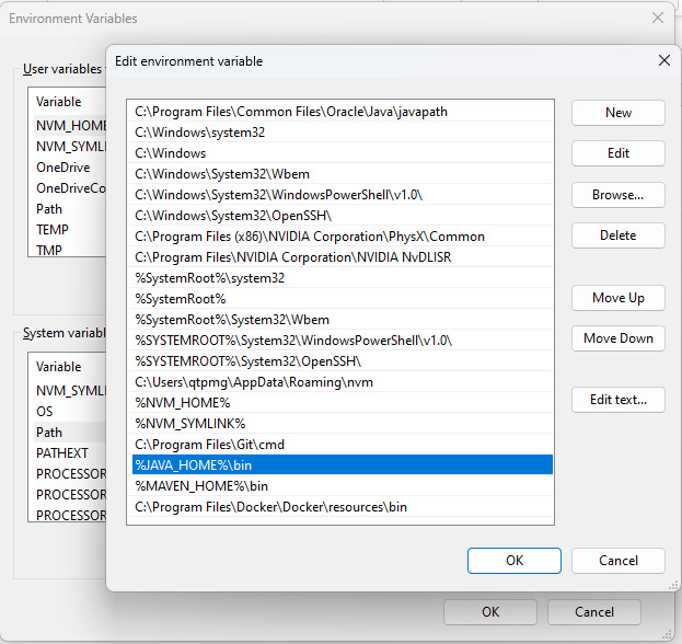 Figure 15.2 – Adding the JAVA_HOME\bin to the Windows Path variable