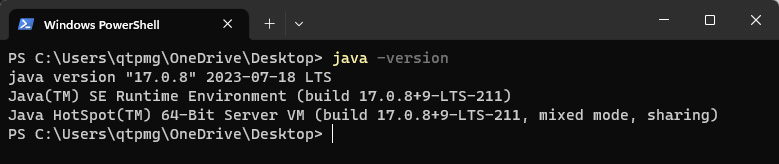 Figure 15.3 – Verifying that version 17 of Java has been installed