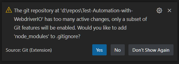 Figure 2.19 – VS Code detects that the node_modules folder can be ignored