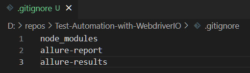 Figure 2.21 – A .gitignore file contains files and folders that should not be committed