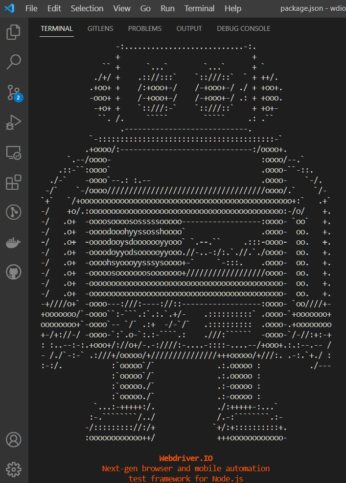 Figure 2.3 – WDIO initialization from the code TERMINAL window