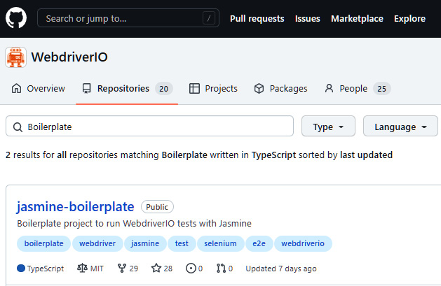 Figure 2.5 – The Jasmine TypeScript boilerplate project on GitHub