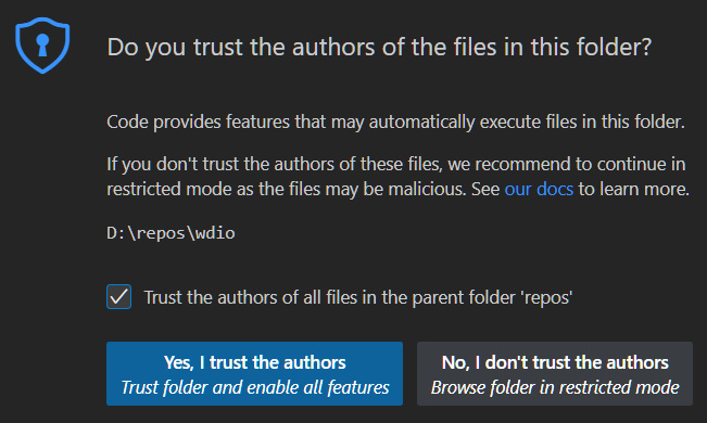 Figure 2.9 – Trusting the authors of a project