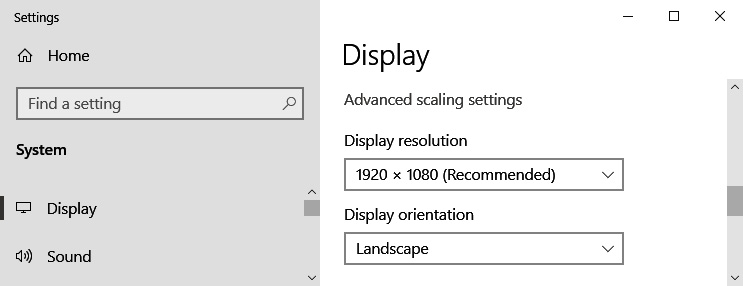 Figure 3.1 – Primary display resolution on Windows