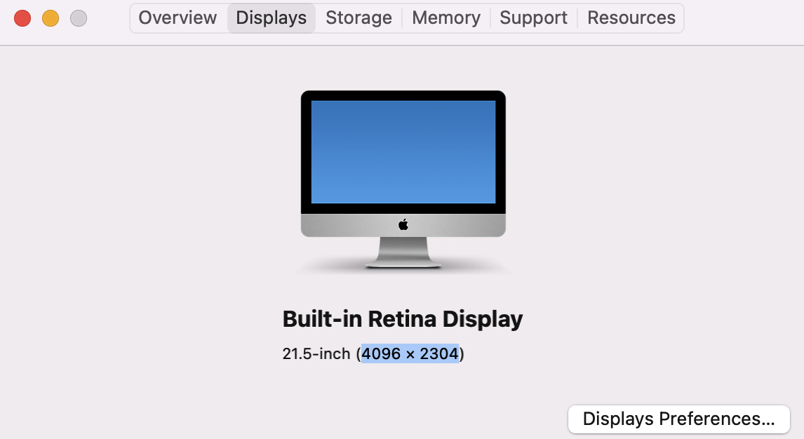 Figure 3.2 – Primary display resolution on Mac