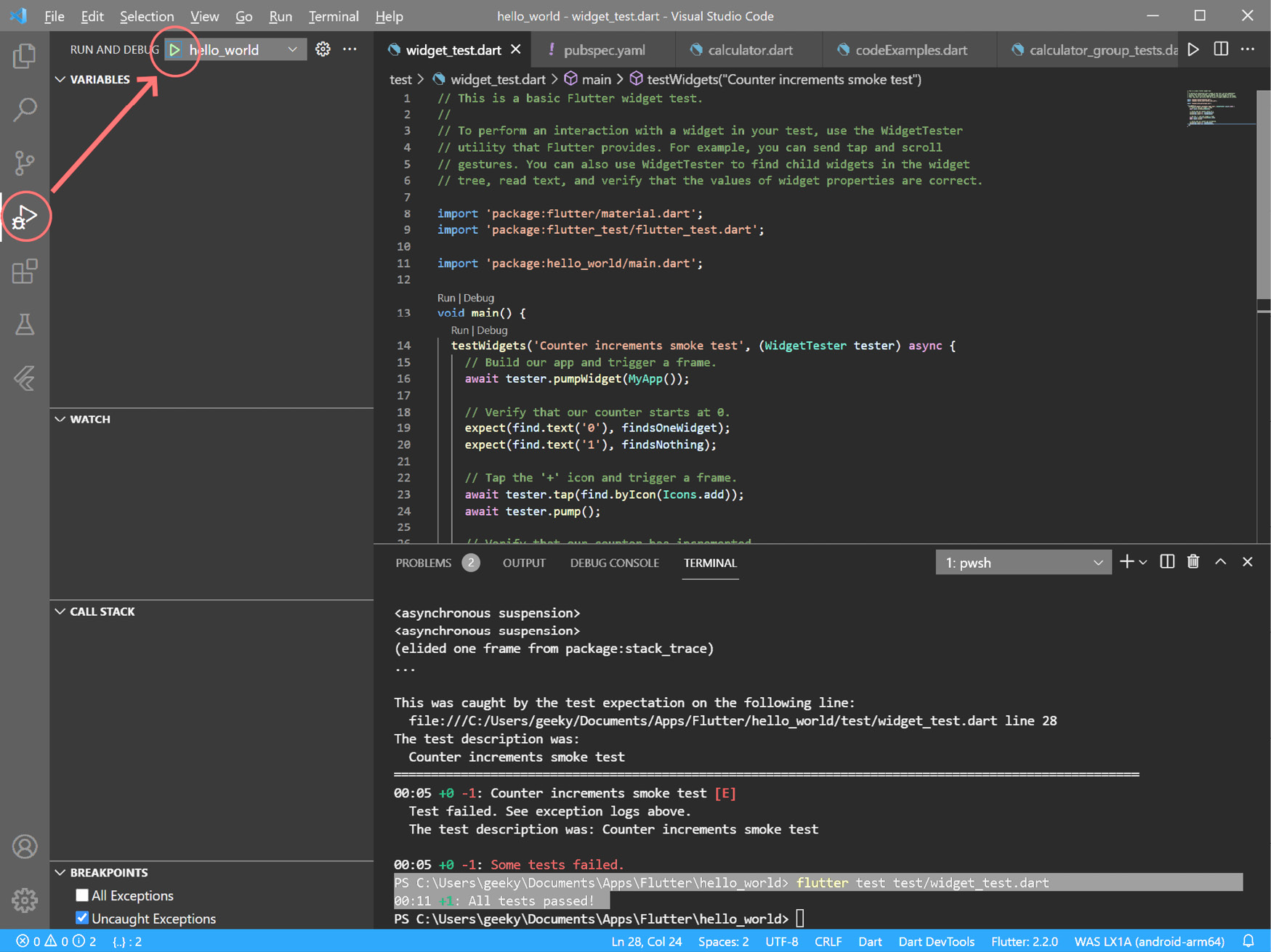 Figure 12.1 – Running Flutter from Visual Studio Code