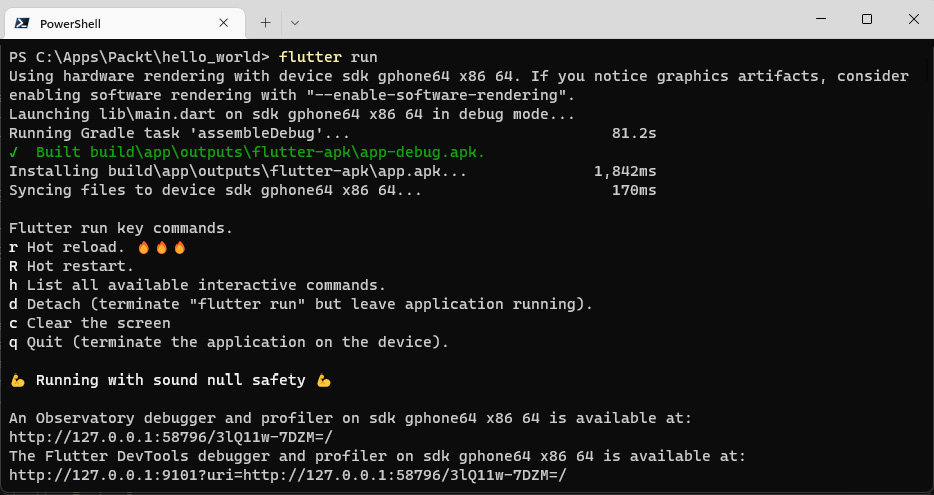 Figure 1.8 – Output from the flutter run command