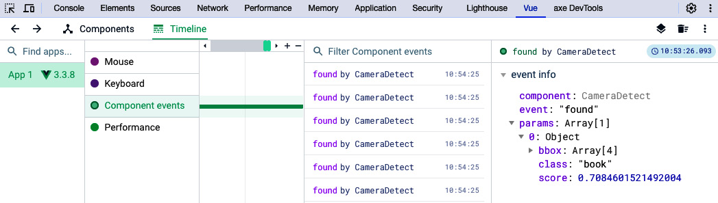 Figure 9.5 – Positive matches being emitted by the <CameraDetect /> component