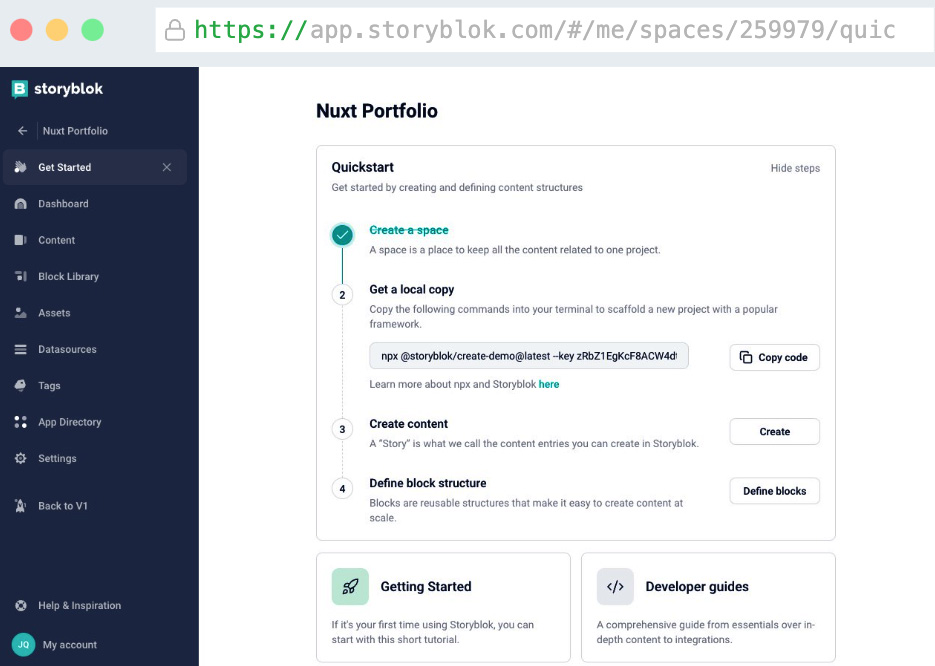 Figure 10.2 – The Storyblok dashboard