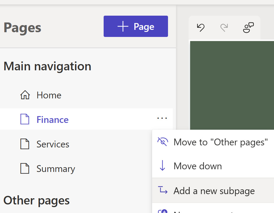 Figure 2.6 – Adding a subpage