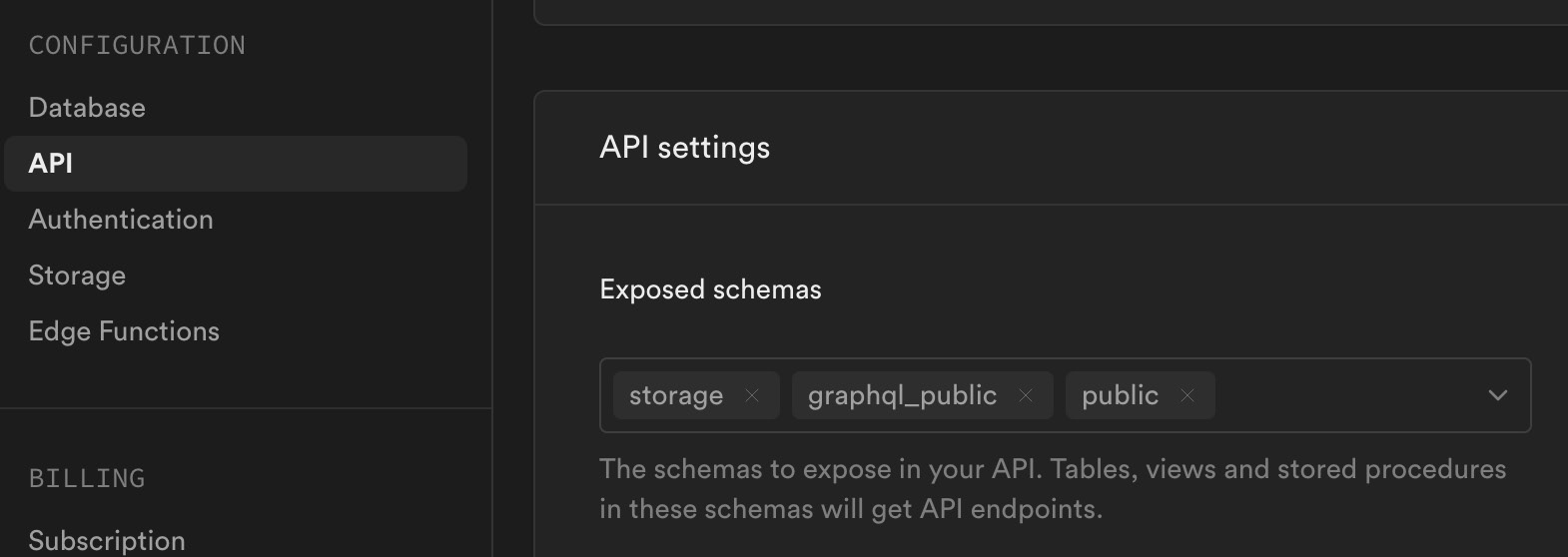 Figure 12.3: Setting the PostgREST-enabled schemas