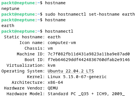 Figure 7.24 – Retrieving the current hostname with the different commands