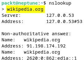 Figure 7.29 – Using the nslookup tool interactively