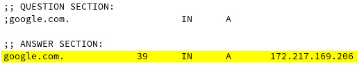 Figure 7.31 – DNS lookup with dig