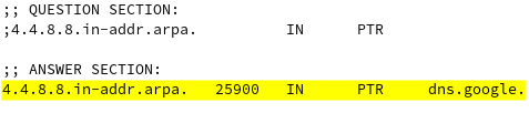 Figure 7.32 – Reverse DNS lookup with dig