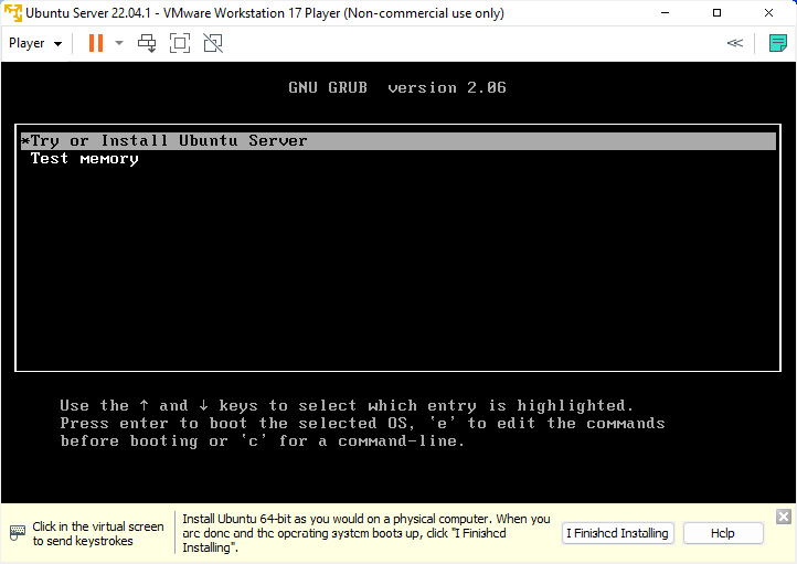 Figure 1.4 – Power-up and Linux installation on a new VM