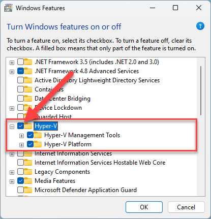 Figure 1.6 – Activating Hyper-V on Windows 11 Pro