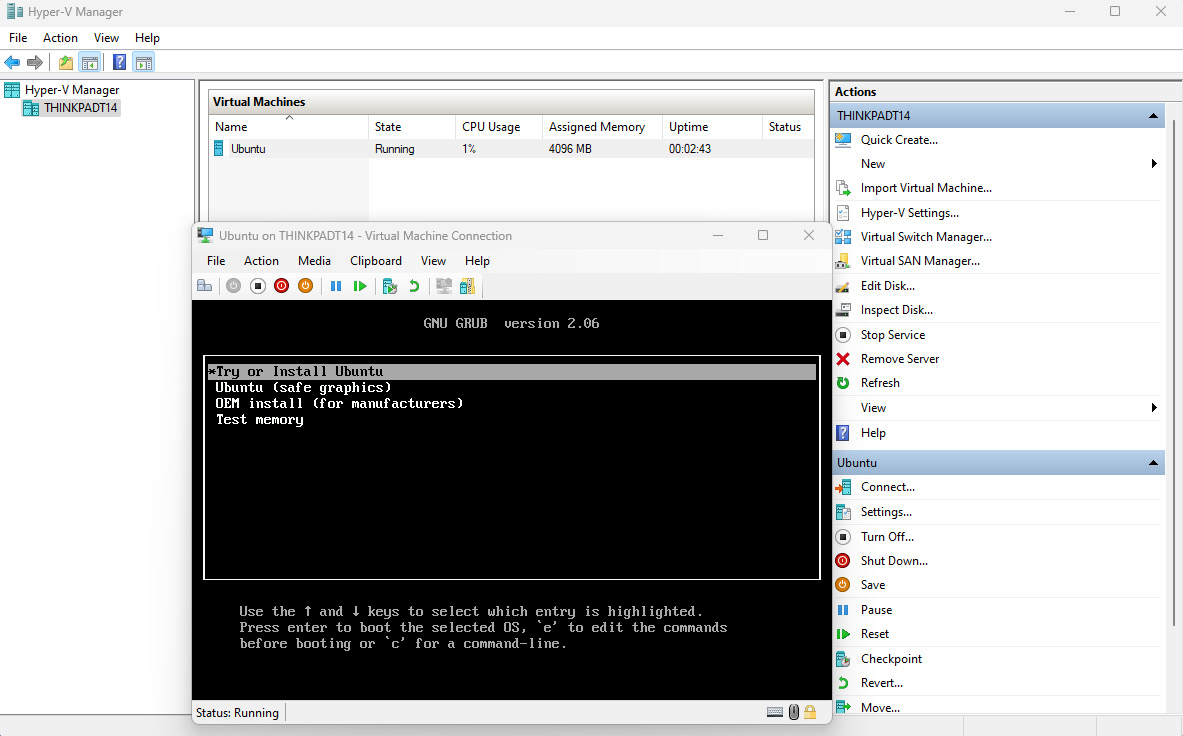 Figure 1.7 – New Ubuntu VM using Hyper-V