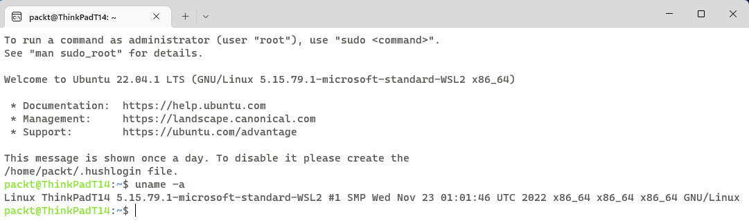 Figure 1.10 – Ubuntu inside a Windows Terminal window using WSL