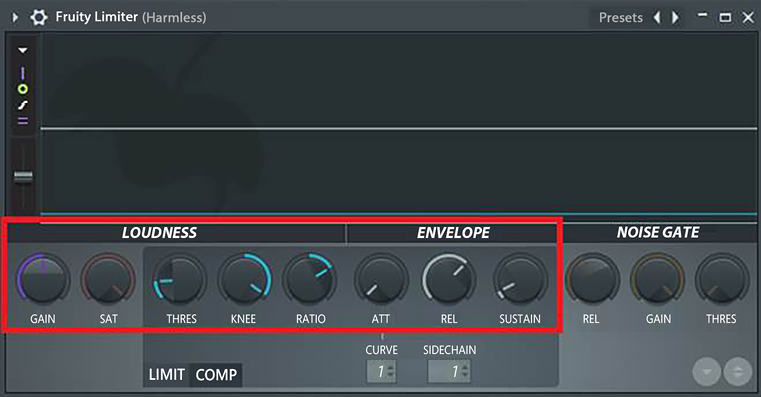 Figure 6.11 – Fruity Limiter loudness and envelope sidechain settings
