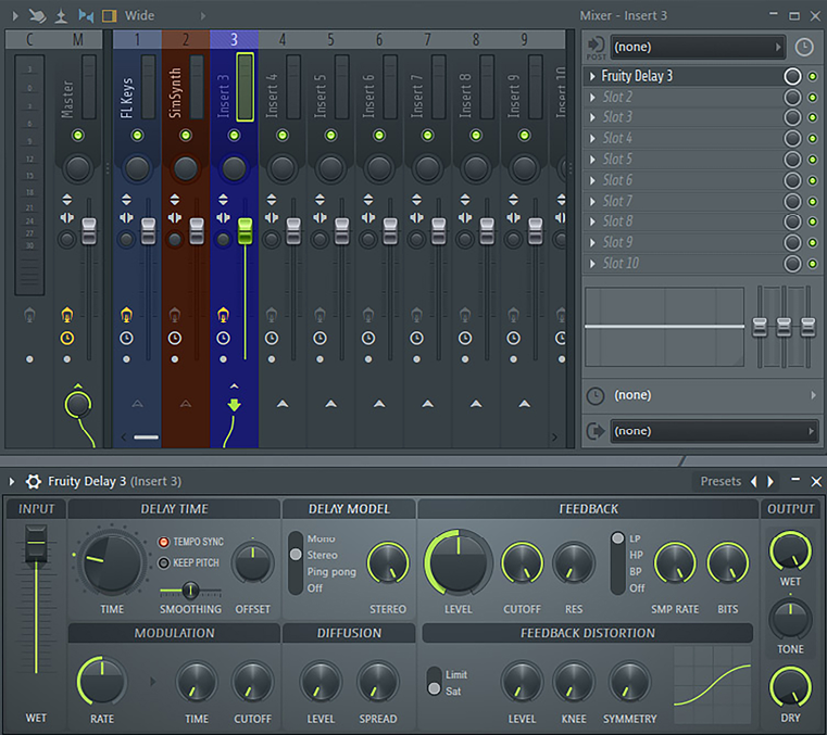 Figure 7.11 – Adding the Fruity Delay 3 plugin
