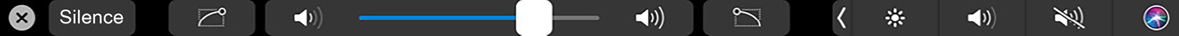 Figure 1.20: Audio controls in the Touch Bar, including volume changes and fades