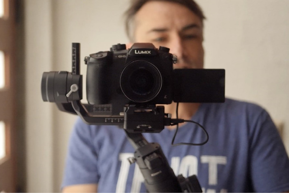 Figure 2.18: With a gimbal, your hand can go way out to the side, but the camera stays rock-solid
