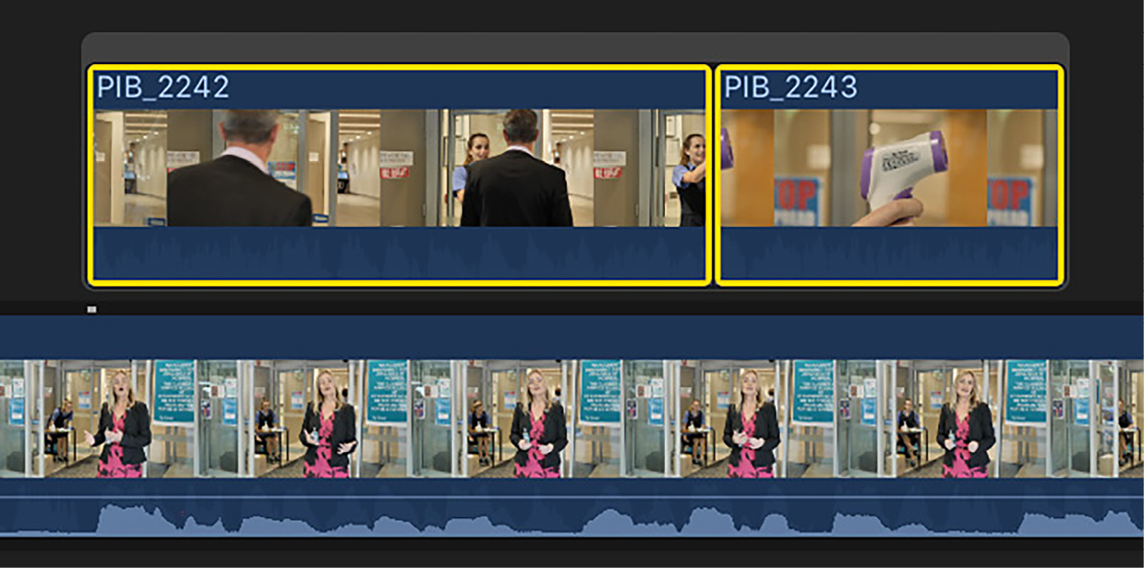 Figure 7.19: These two selected clips have been placed in a Storyline with a single connection line