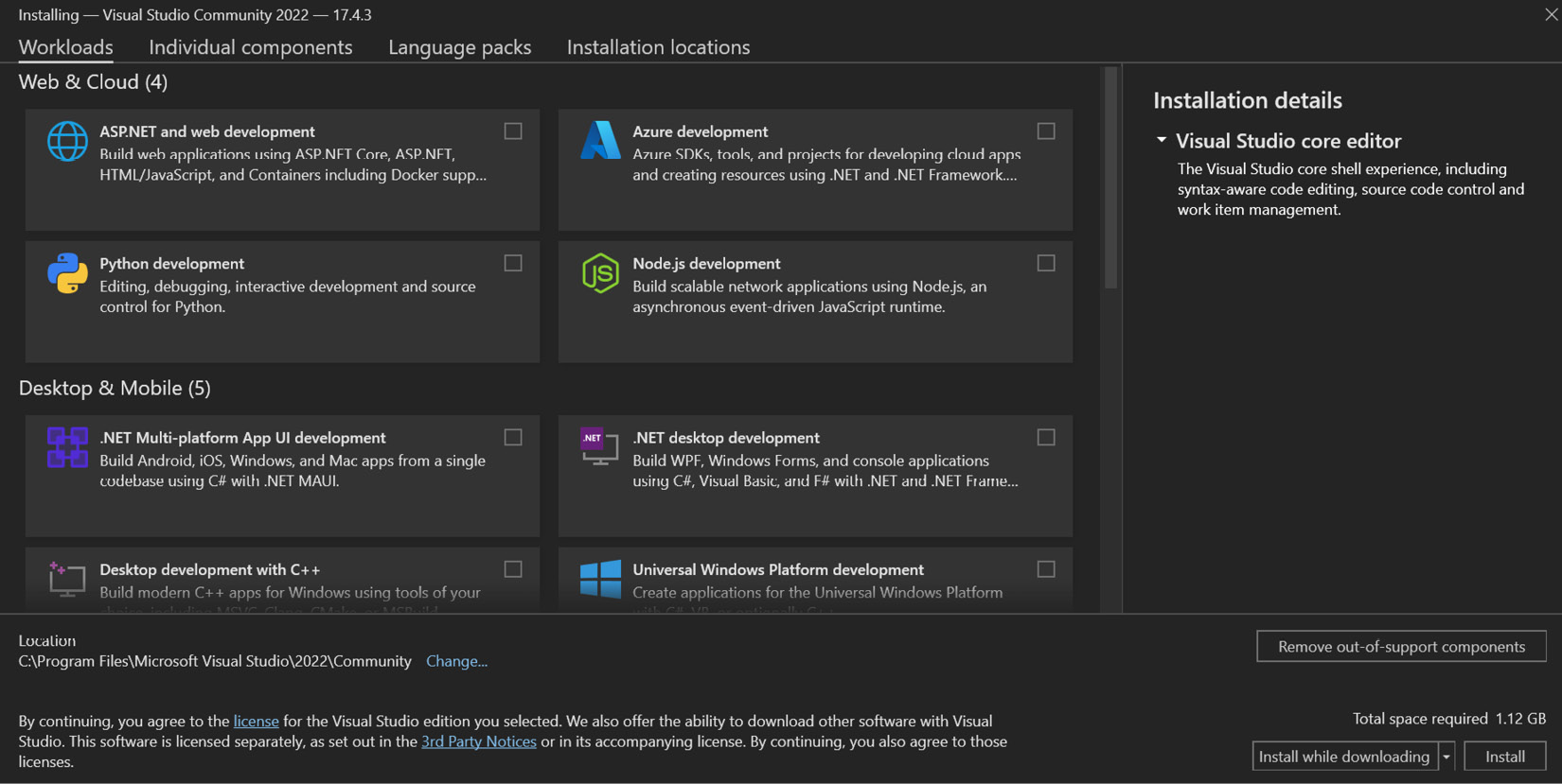 Figure 1.1 – Visual Studio Workloads
