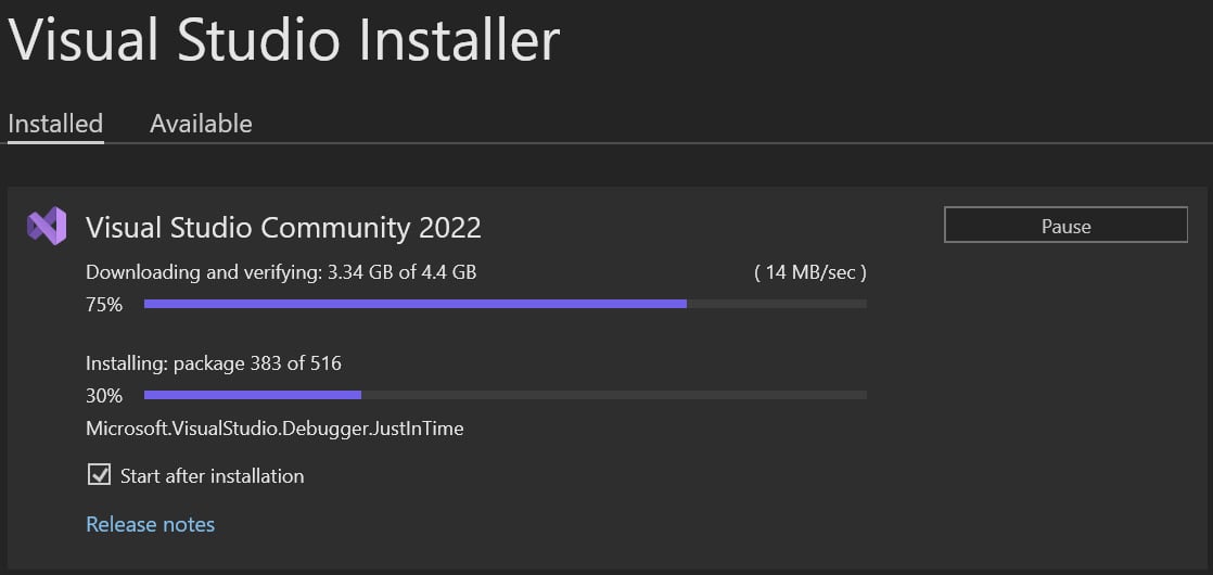 Figure 1.3 – Visual Studio Installer
