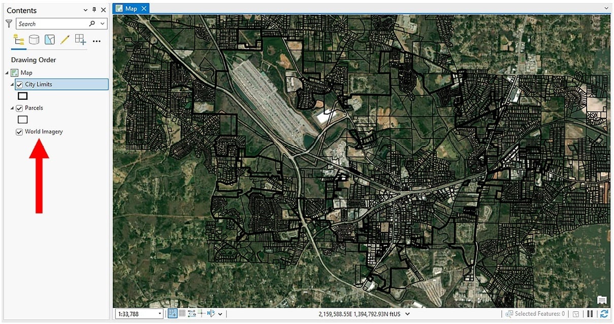 Figure 2.14 – Basemap changed to World Imagery from ArcGIS Online