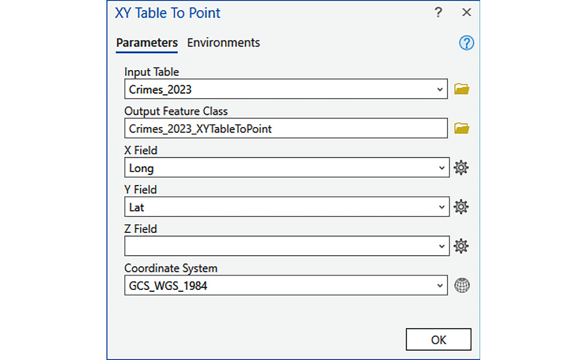 Figure 2.20 – The XY Table To Point tool with completed parameters